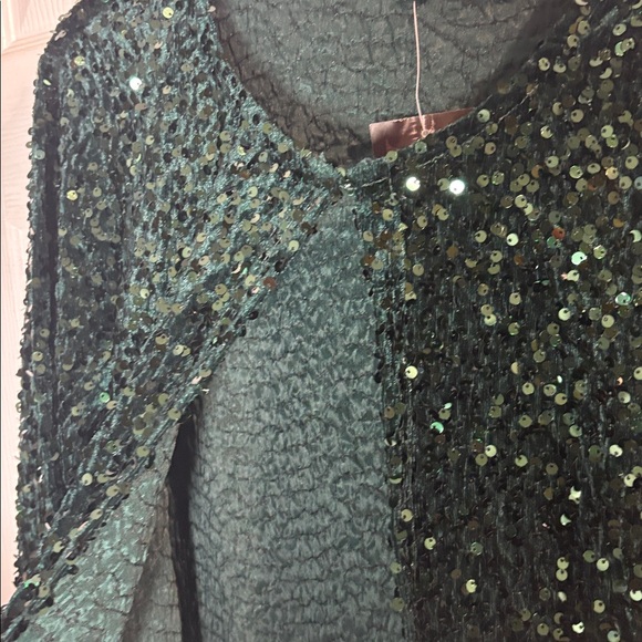 Nina Leonard Dark Green Sequin Jacket - Picture 3 of 8
